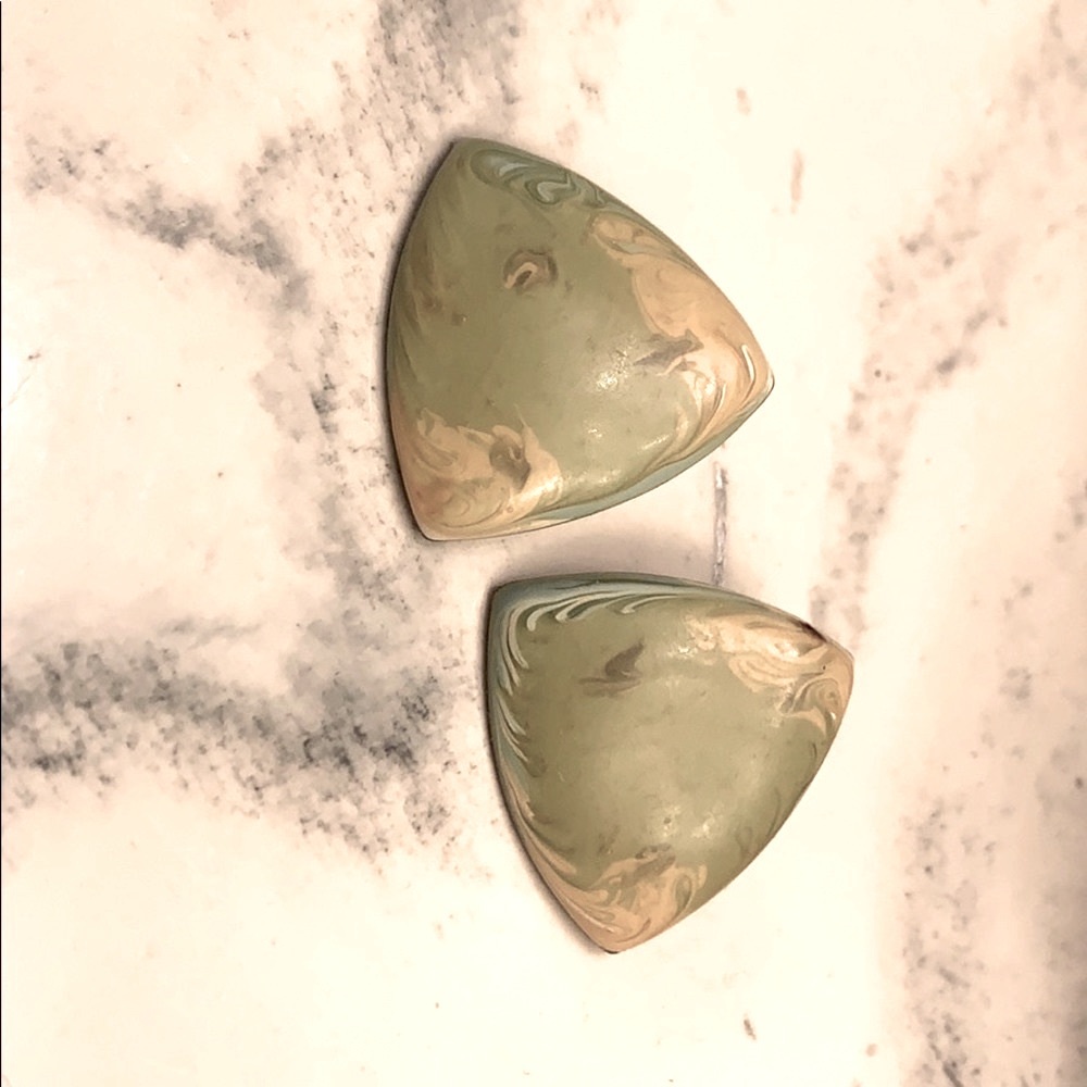 Triangle green yellow swirl post earrings